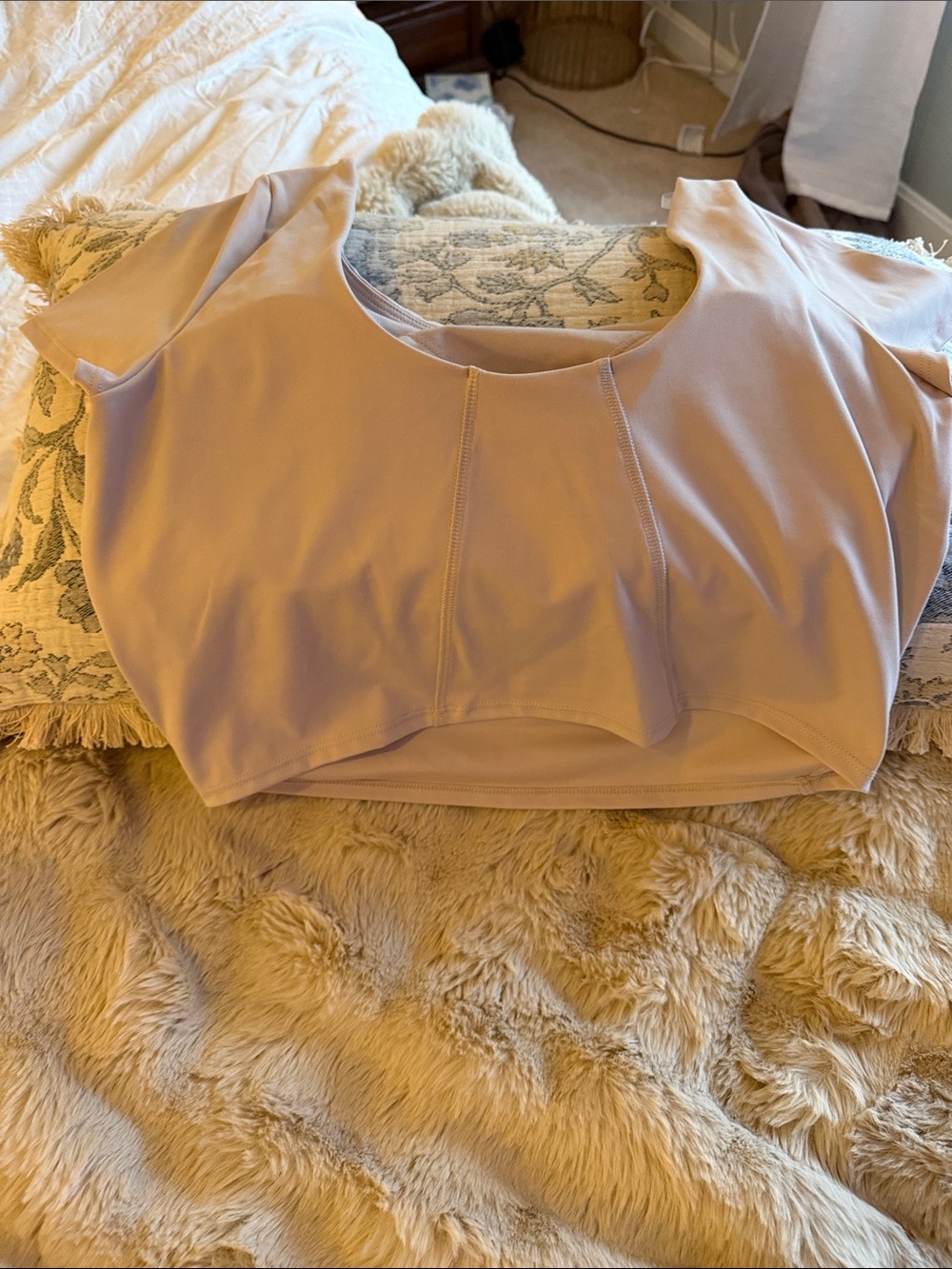Women’s Tan Workout Crop Top - Lightweight Short Sleeve